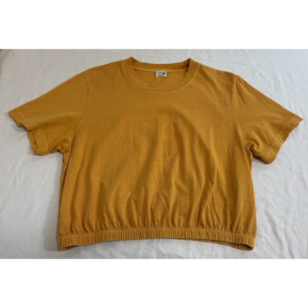 WILFRED Cropped T-Shirt Piaf Yellow Cotton Jersey Crew Neck Top Festival Size L